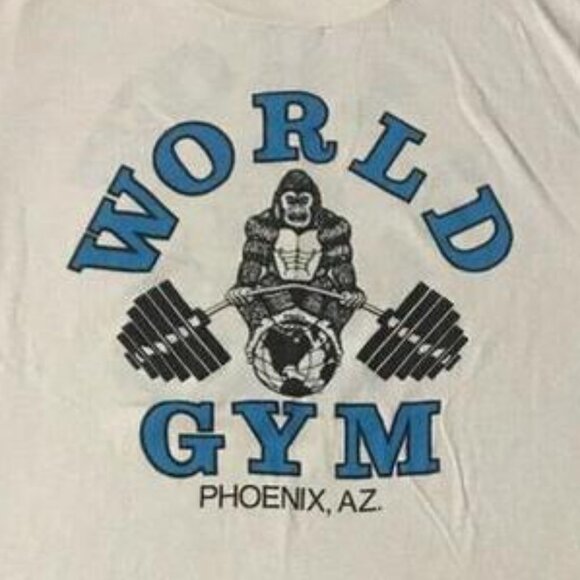 80s World Gym Phoenix Bodybuilding Shirt Retro, White, S - 3XL - Picture 2 of 2